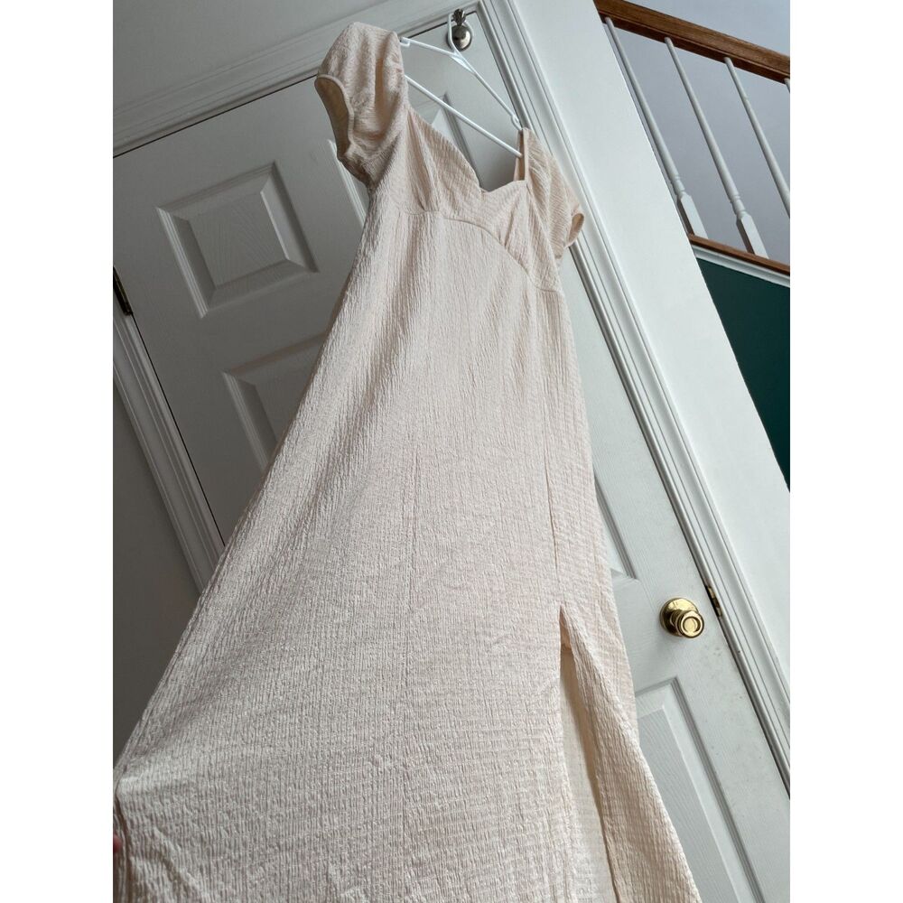 Almost Famous Textured Maxi Dress Size L Blush Pink Empire Waist Side Slit Y2K